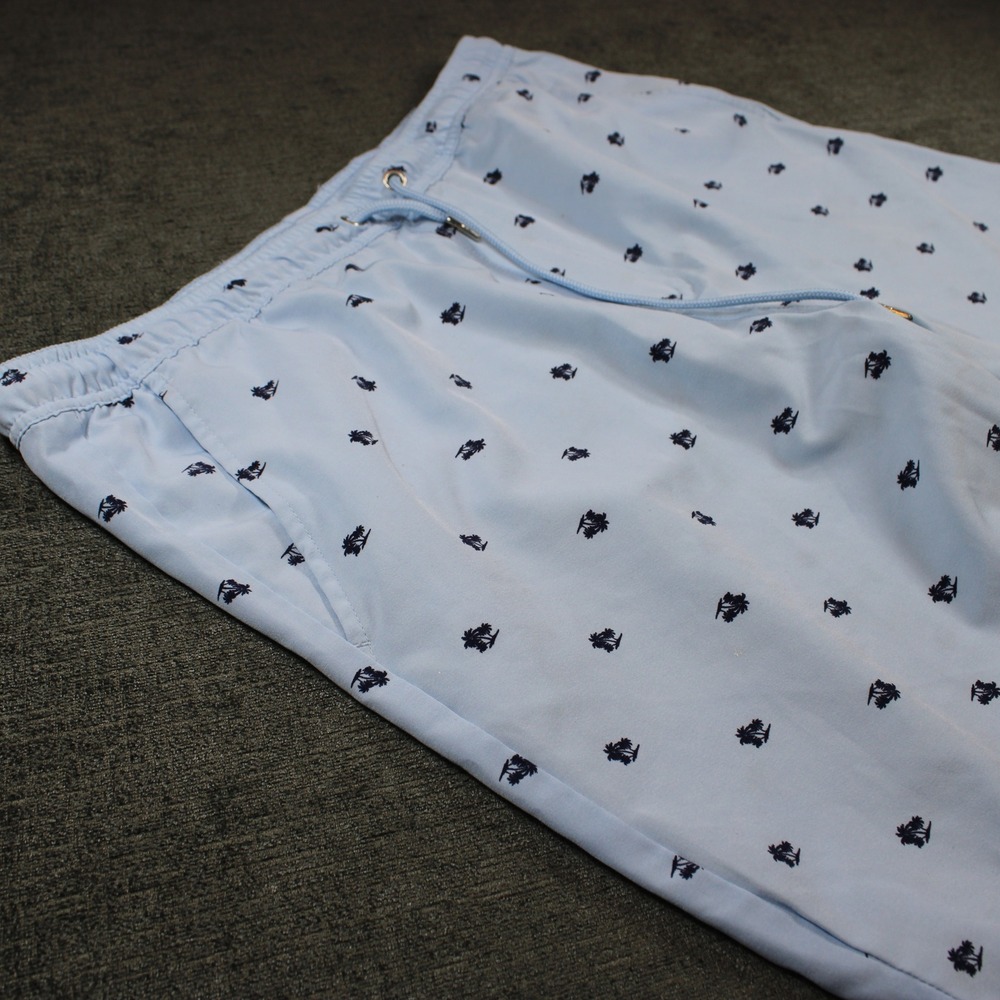 Essex Crossing Mens XL Light Blue Palm Tree Print Casual Drawstring Shorts
